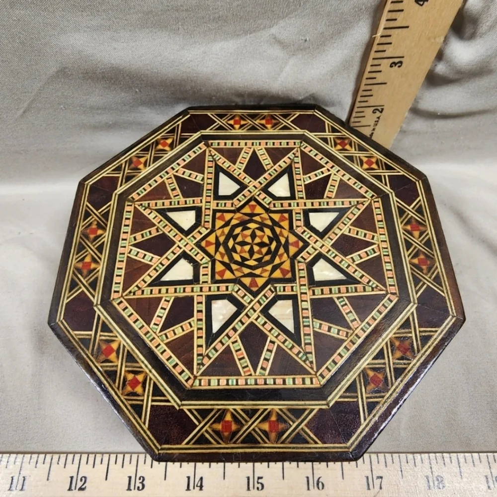Handmade Inlaid Trinket Stash Jewelry Box Bone Inlaid Sacred Geometric Decor
